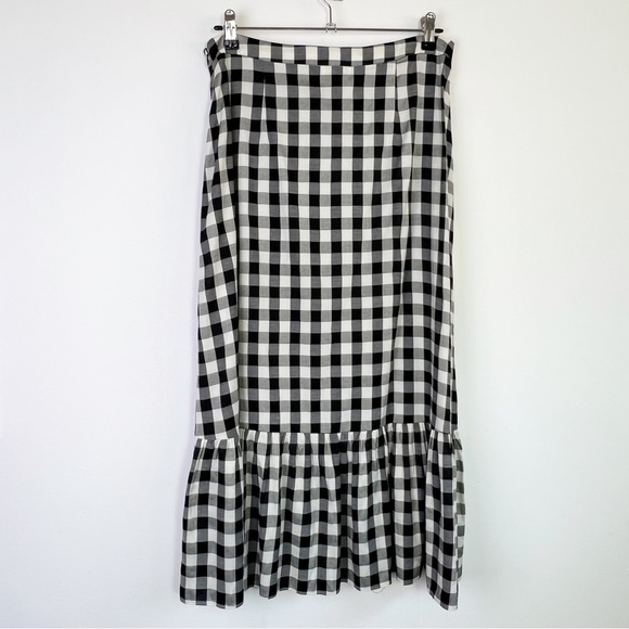 Feather & Bone Black & Cream Gingham Check Lightweight Midi Skirt Size L UK 14 - Picture 5 of 8